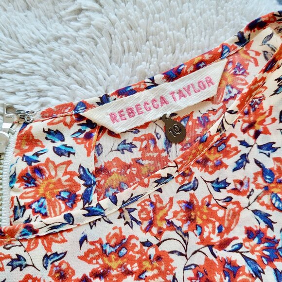 Rebecca Taylor 100% Silk Short Sleeve Blouse In Cute Floral Print Sz 10 - Picture 6 of 9
